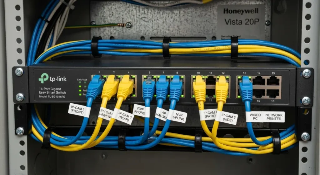 poe switch cat6 wiring honeywell vista 20p surveillance network infrastructure